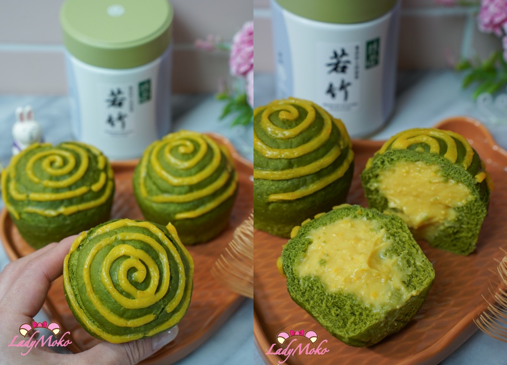 創意抹茶麵包食譜 鹹蛋黃卡士達爆漿效果 matcha bread recipe salted egg yolk custard