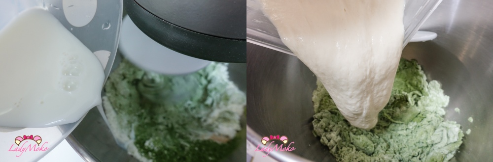 慢慢加入水、牛奶與波蘭種