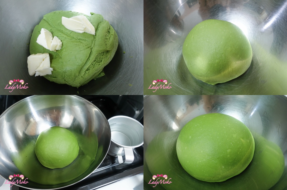 Smooth and elastic matcha dough ready for shaping 光滑有延展性的抹茶麵糰準備整形