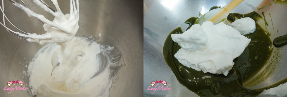 製作法芙娜抹茶巧克力甘那許打發鮮奶油並加入