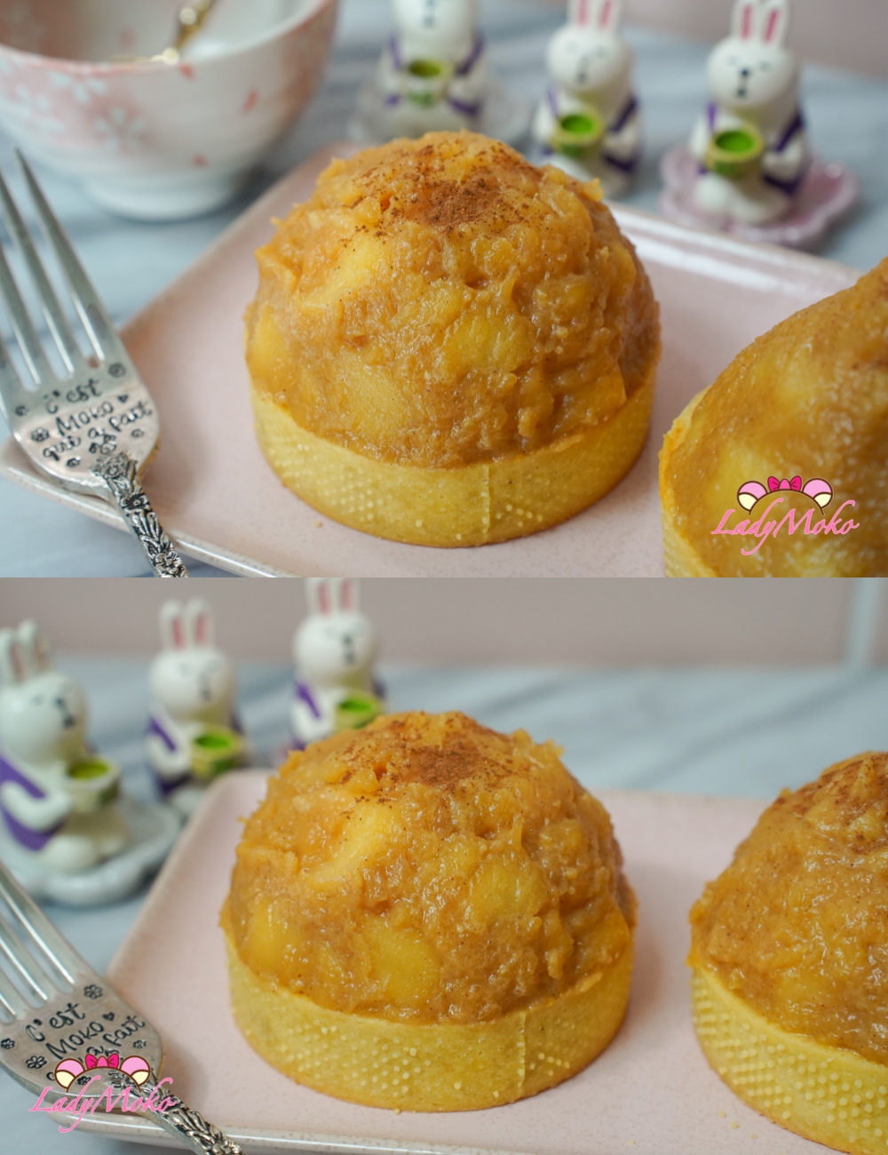 肉桂焦糖蘋果杏仁塔特寫，酥脆塔皮與柔軟內餡對比 Close-up of cinnamon caramel apple almond tart with crispy crust and soft filling