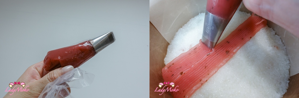 將櫻花白豆沙餡裝入擠花袋