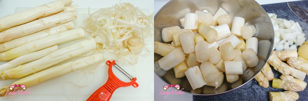 白蘆筍濃湯食譜做法，將白蘆筍洗乾淨並去皮