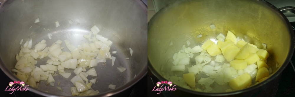 白蘆筍濃湯食譜做法，炒香馬鈴薯與洋蔥 