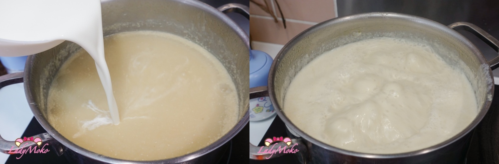 白蘆筍濃湯食譜做法，加入鮮奶油並煮滾