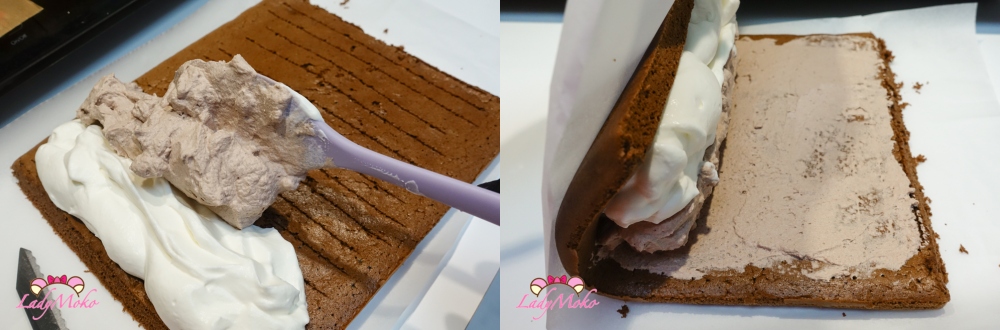 超厚雙內餡戚風巧克力蛋糕捲食譜：捲蛋糕捲