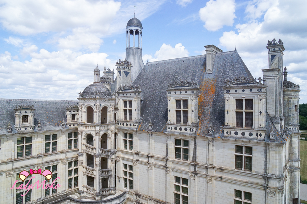法國羅亞爾河城堡景點 Château de Chambord 高處看城堡細節照片