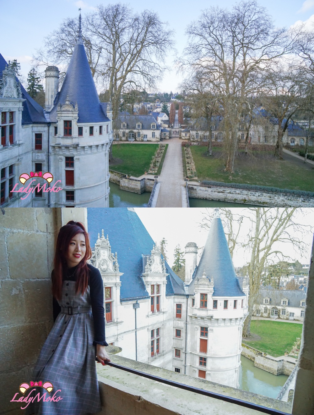 法國羅亞爾河城堡景點 Château d'Azay-le-Rideau 阿澤勒麗多城堡高樓與城堡合照
