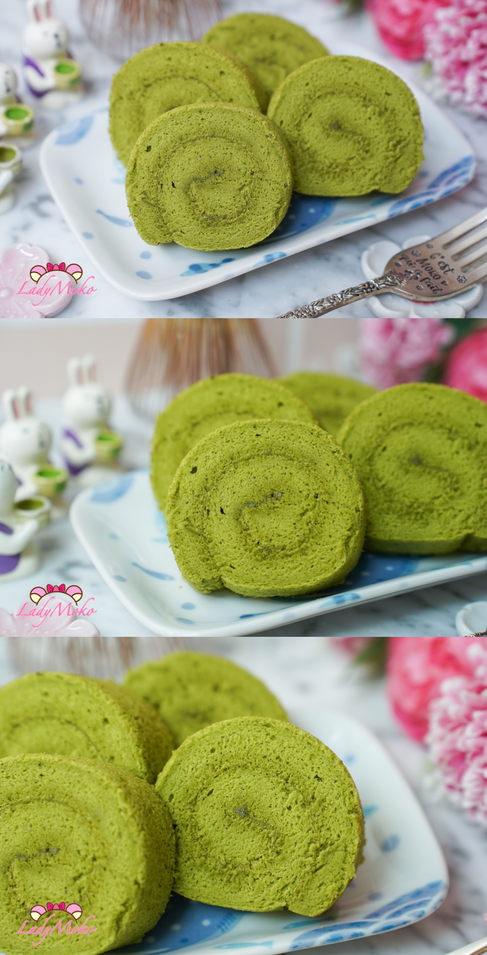 抹茶蛋糕捲素捲食譜 Matcha Roll Cake Recipe 切面細節