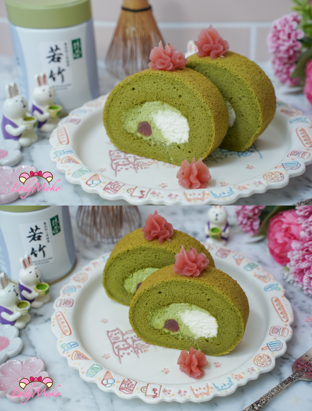 超厚抹茶櫻花雙餡抹茶蛋糕捲食譜 Matcha Sakura Roll Cake Recipe 蛋糕捲細節照片