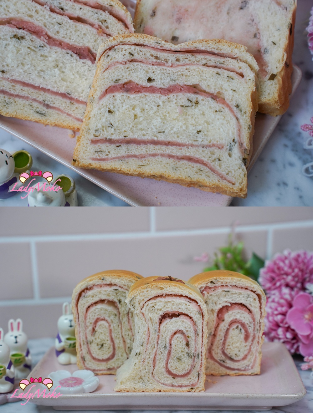 櫻花豆沙吐司食譜 Sakura White Bean Paste Bread Recipe 切麵包餡照片