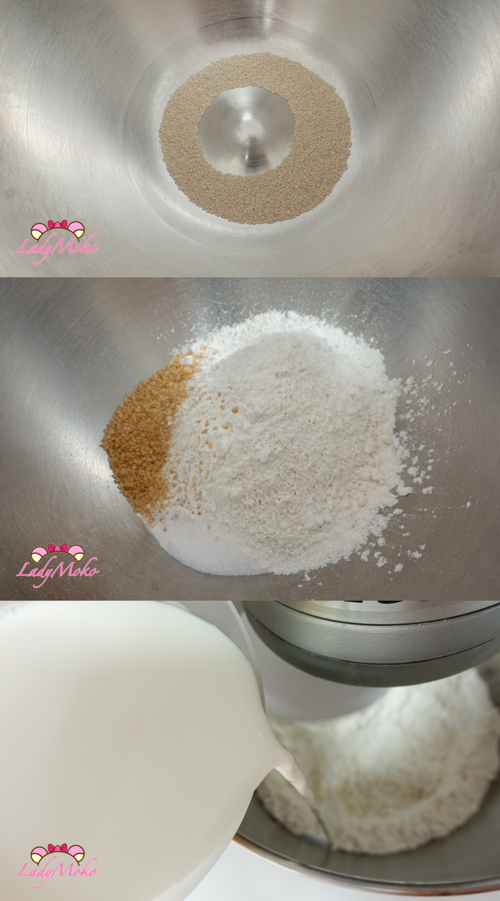 櫻花豆沙吐司食譜 Sakura White Bean Paste Bread Recipe 粉類混合後慢慢加入液體
