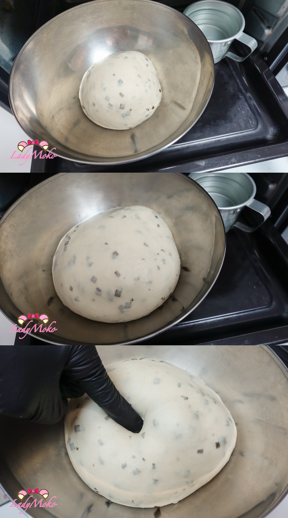 櫻花豆沙吐司食譜 Sakura White Bean Paste Bread Recipe 放入烤箱與熱水發酵一小時