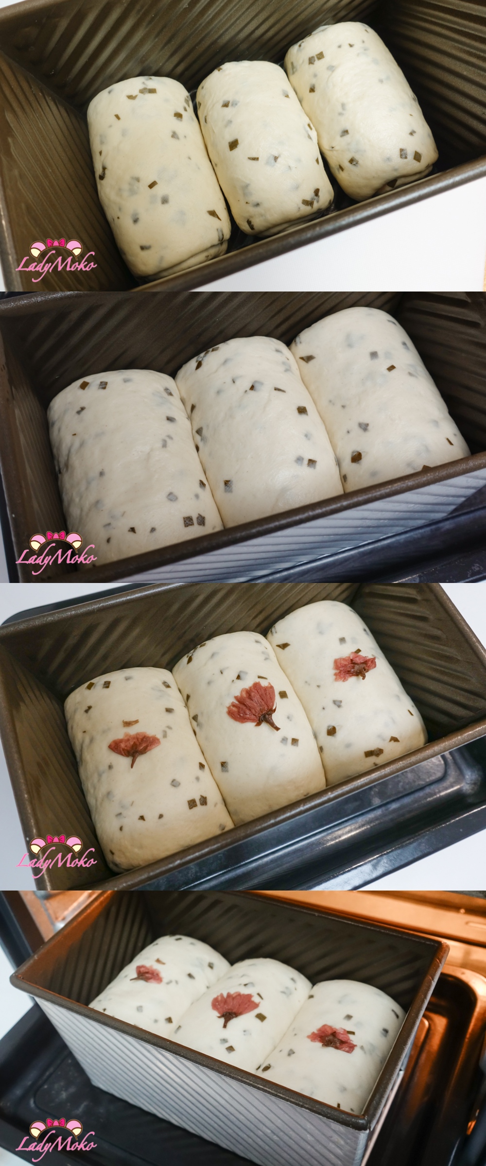 櫻花豆沙吐司食譜 Sakura White Bean Paste Bread Recipe 二次發酵後放上鹽漬櫻花