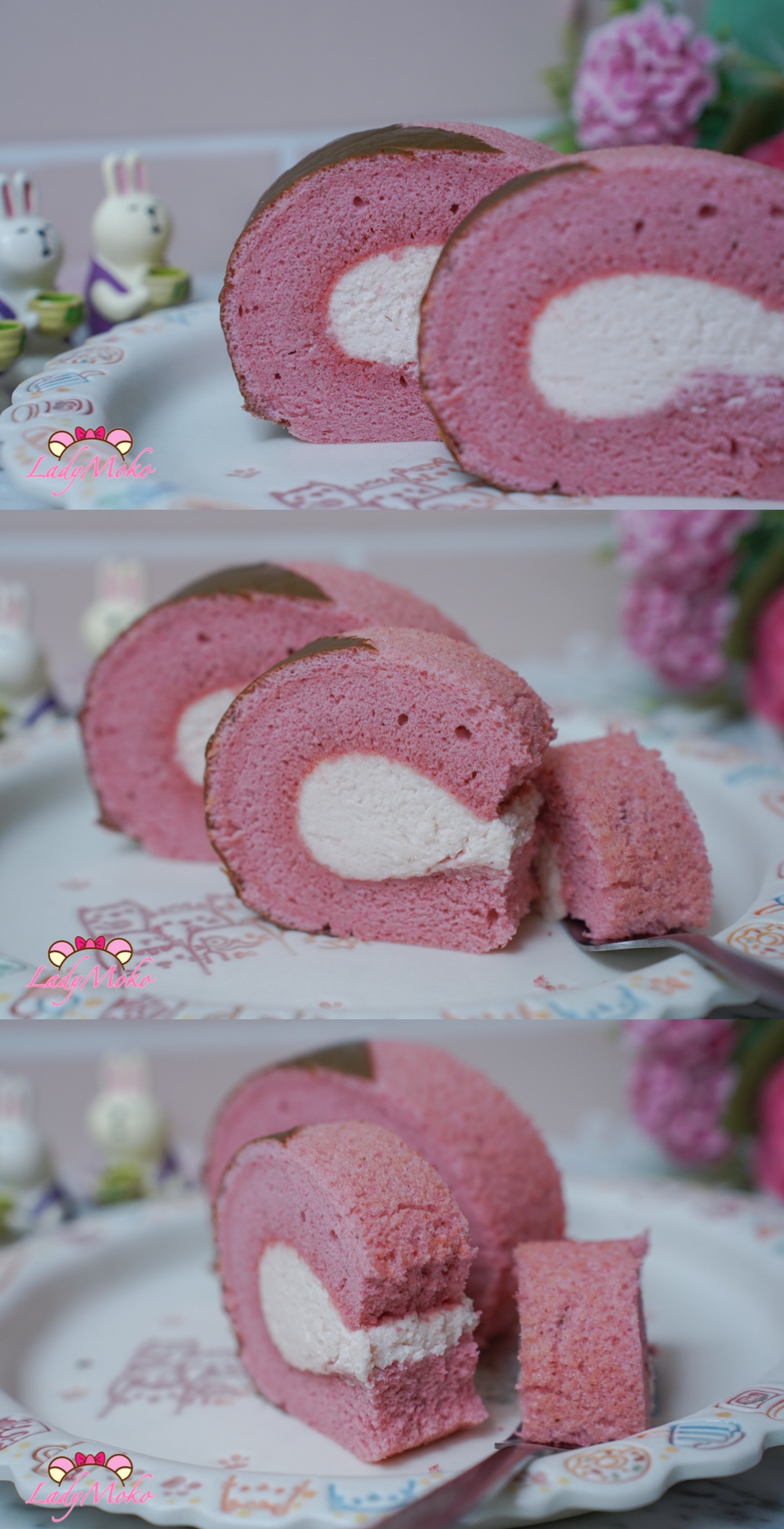 櫻花粉紅蛋糕捲食譜 Sakura Pink Roll Cake Recipe 蛋糕捲切面細節照片