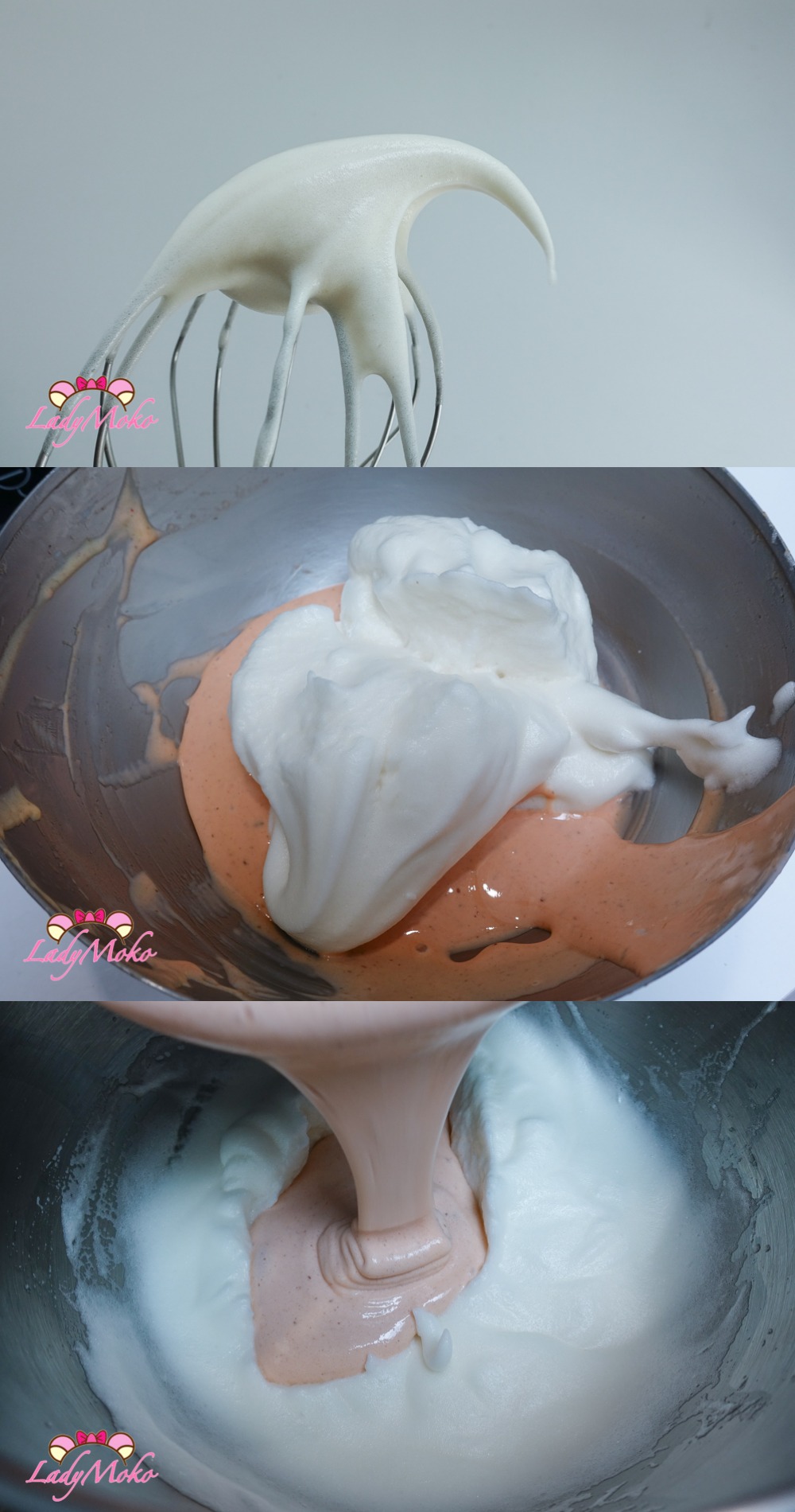 櫻花粉紅蛋糕捲食譜 Sakura Pink Roll Cake Recipe 打發蛋白霜，分次加入