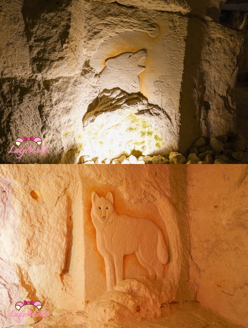 法國索米爾蘑菇洞穴 La Champignonnière du Saut aux Loups 洞穴裡都可以看到狼的圖騰