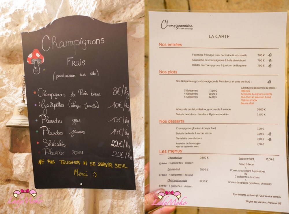 法國索米爾蘑菇洞穴 La Champignonnière du Saut aux Loups 餐廳菜單Menu