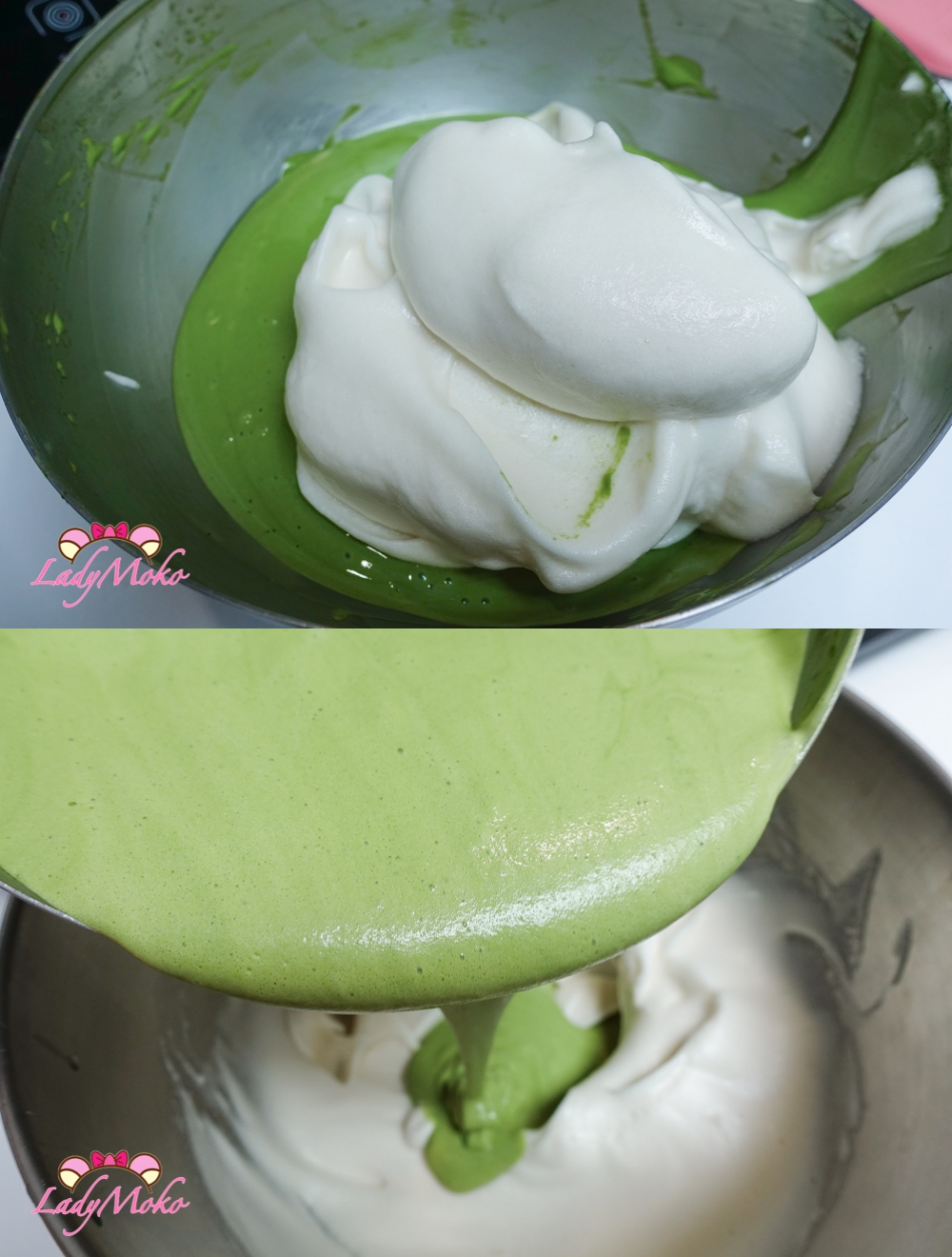 六顆蛋超厚極限抹茶蛋糕捲食譜 Six Egg Extra Thick Extreme Matcha Roll cake Recipe 將蛋白霜與蛋黃糊混合