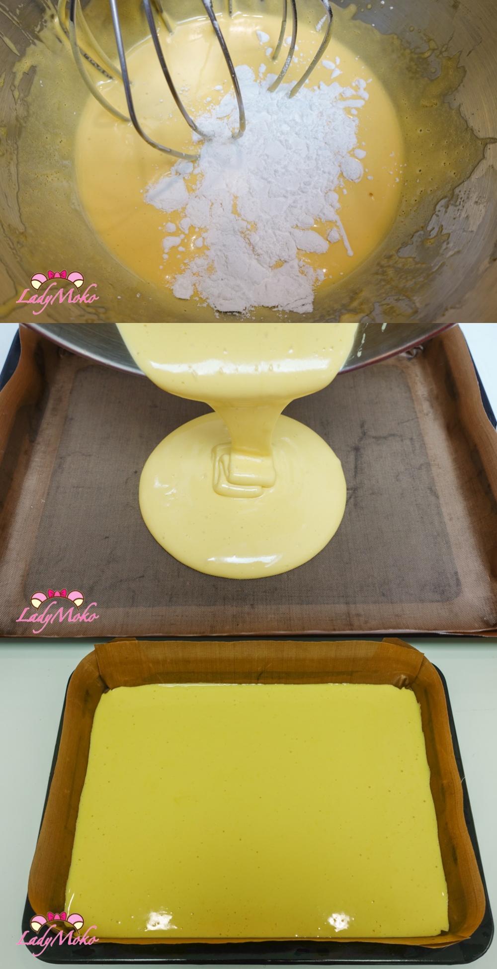 虎皮巧克力蛋糕捲食譜 Tiger Skin Chocolate Cake Roll Recipe 麵糊倒入烤模中製作虎皮