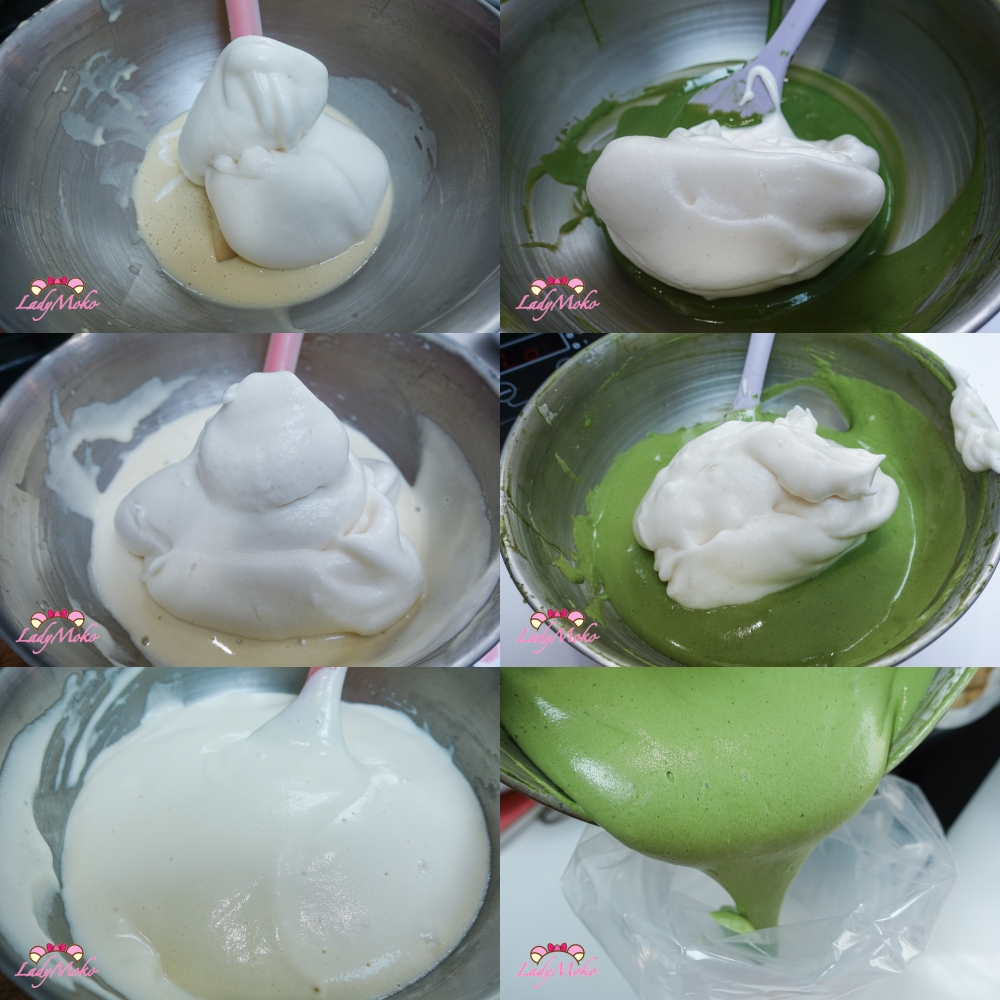 抹茶旋風蛋糕捲食譜 Hurricane Matcha cake roll 將蛋白霜與蛋黃糊混合