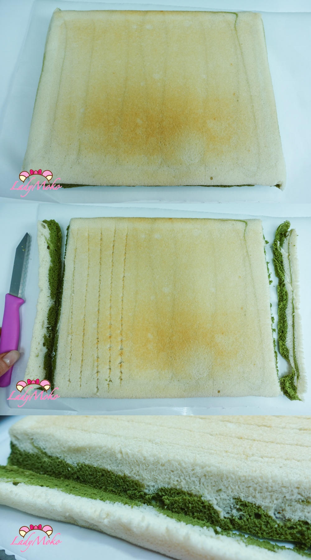抹茶旋風蛋糕捲食譜 Hurricane Matcha cake roll 蛋糕捲涼透後翻面