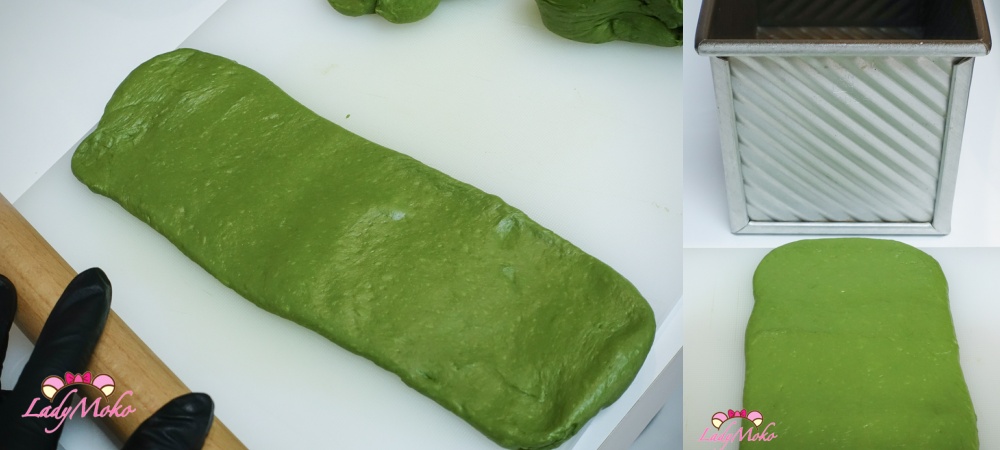 抹茶日本711金吐司食譜 matcha japanese shokupan milk bread recipe 擀長的麵糰
