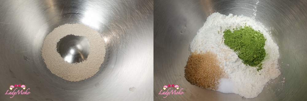 抹茶鹹蛋黃卡士達麵包食譜加入所有材料製作麵包 Matcha Salted egg yolk Custard bread recipe 