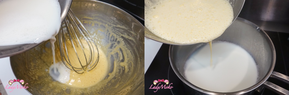 抹茶鹹蛋黃卡士達麵包食譜 卡士達醬 倒入牛奶 Matcha Salted egg yolk Custard bread recipe