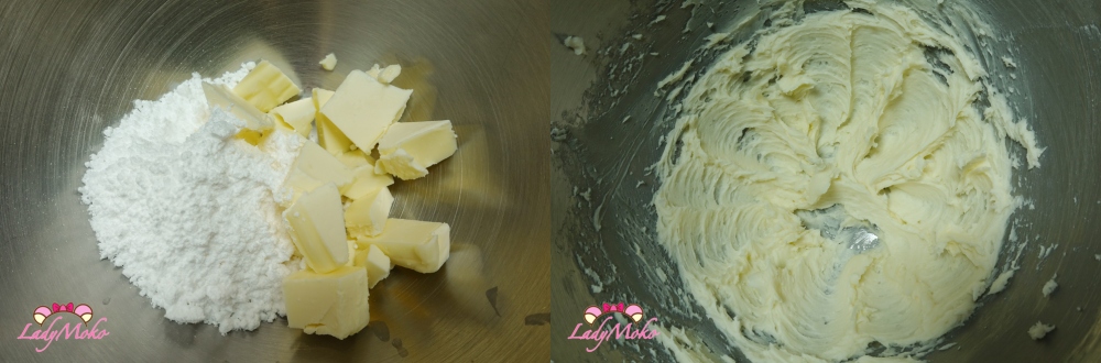 奶油與糖粉拌勻至柔滑狀態 Butter and powdered sugar mixed until smooth for sweet tart crust