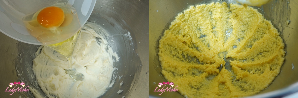 加入雞蛋攪拌均勻的過程 Adding egg and mixing into tart dough mixture
