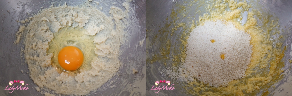 加入雞蛋拌勻的過程 Mixing eggs into almond cream mixture