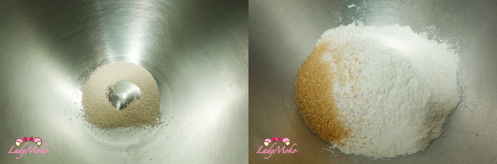 櫻葉生吐司製作步驟 食材秤量 麵粉牛奶砂糖酵母準備 Measuring ingredients for sakura milk bread flour milk sugar and yeast preparation