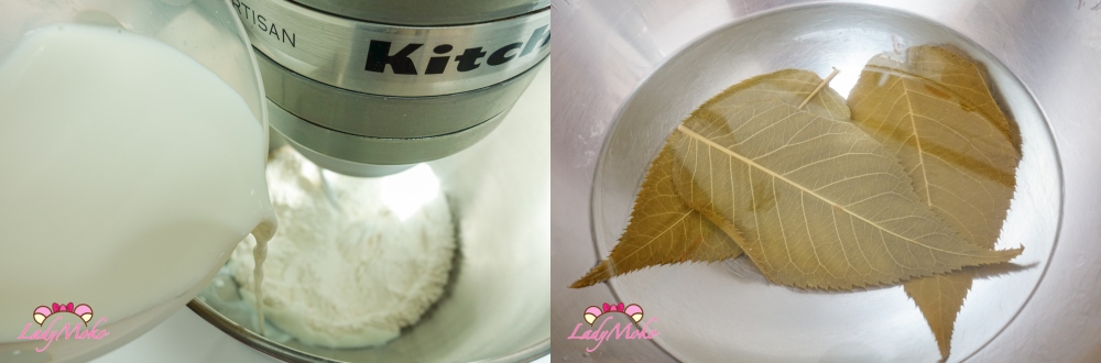 清洗鹽漬櫻葉 去除鹽分製作櫻花吐司前處理 Rinsing salted sakura leaves to remove excess salt before baking
