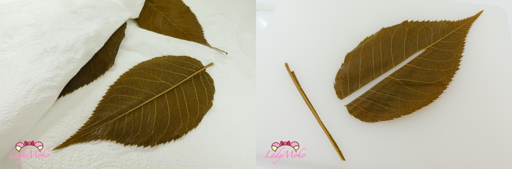 將鹽漬櫻葉切碎 準備加入吐司麵糰增加風味 Chopping salted sakura leaves for adding into bread dough flavor