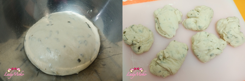 吐司麵糰壓扁排氣，分割成6等分