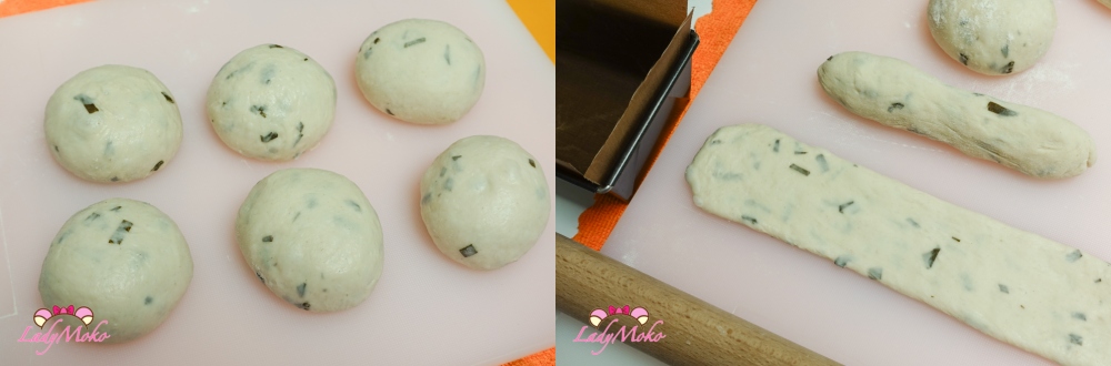 吐司麵糰分割整形 Shaping dough into three peaks 