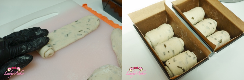 三峰造型入模準備二次發酵 placing into loaf pan