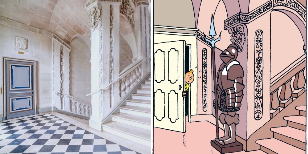 法國羅亞爾河城堡景點 Château de Cheverny 雪維尼城堡 入口大樓梯(Grand Escalier)在丁丁歷險記中可見