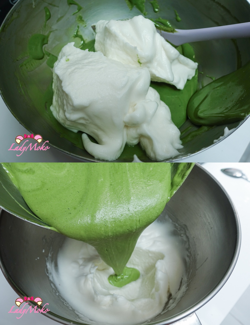 超厚抹茶櫻花雙餡抹茶蛋糕捲食譜 Matcha Sakura Roll Cake Recipe 混合蛋白霜
