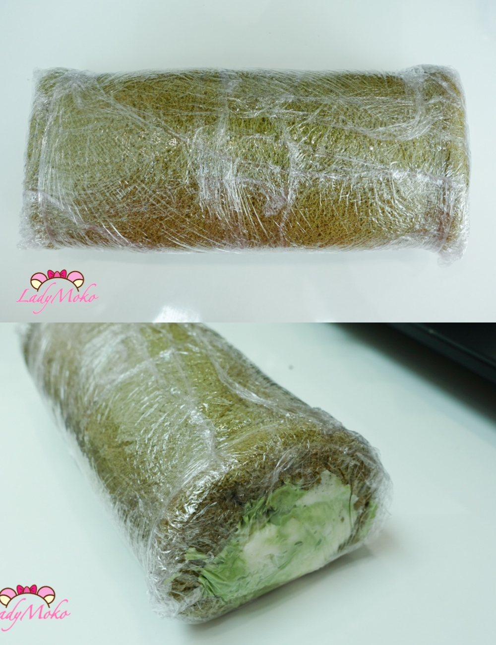 超厚抹茶櫻花雙餡抹茶蛋糕捲食譜 Matcha Sakura Roll Cake Recipe 將蛋糕捲用保鮮膜包起來冷藏