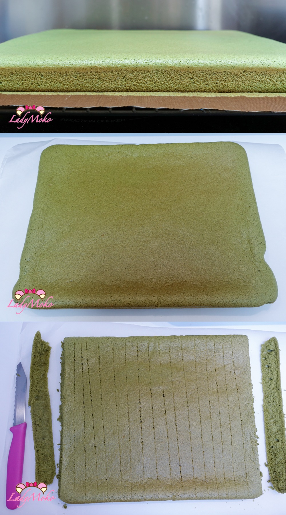 超厚抹茶櫻花雙餡抹茶蛋糕捲食譜 Matcha Sakura Roll Cake Recipe 出爐後放涼