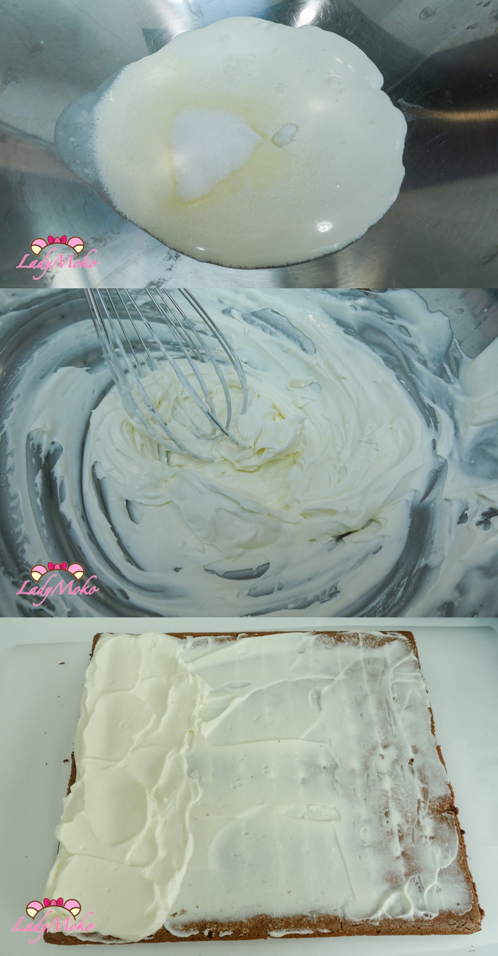 無花果巧克力蛋糕捲食譜 Extra-Thick Fig Chocolate Roll Cake Recipe 打發鮮奶油,抹在蛋糕捲上