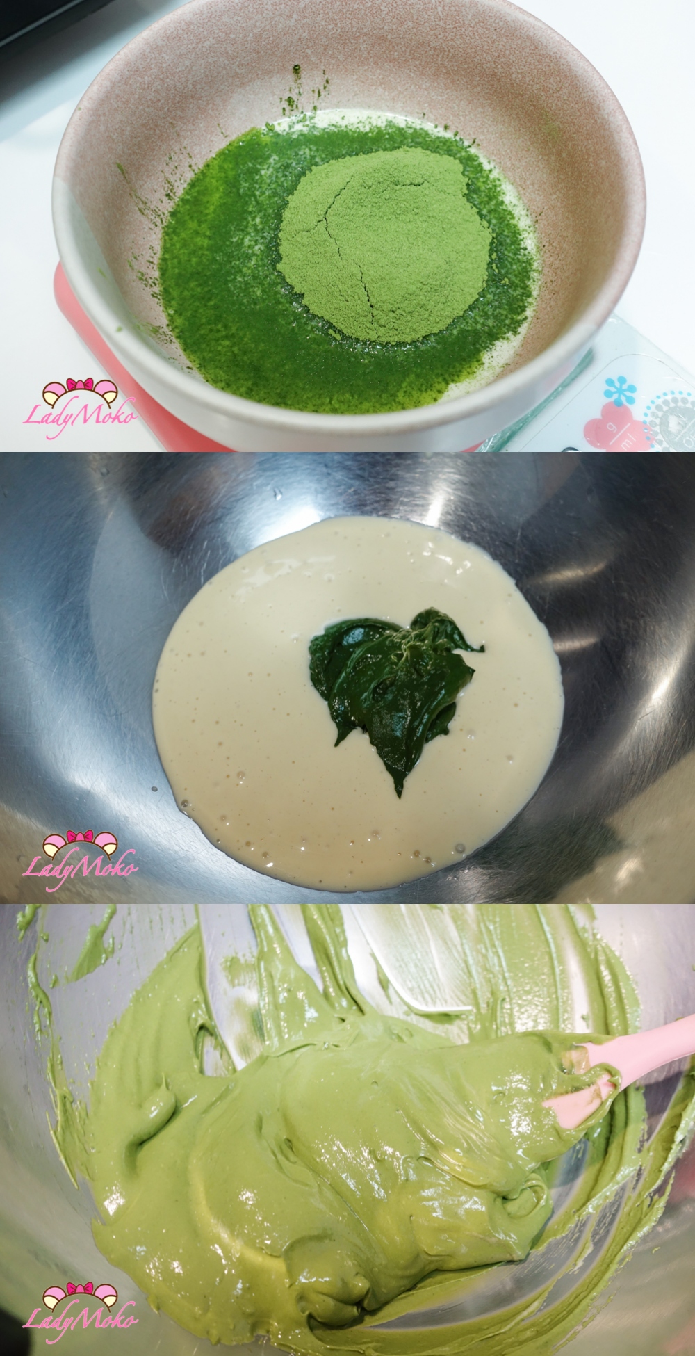抹茶旋風蛋糕 Hurricane Matcha cake roll 製作抹茶膏，再與蛋黃一半的蛋黃糊混合