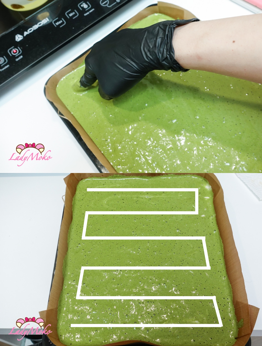 抹茶旋風蛋糕 Hurricane Matcha cake roll 畫線小技巧與如何製作漂亮的紋路