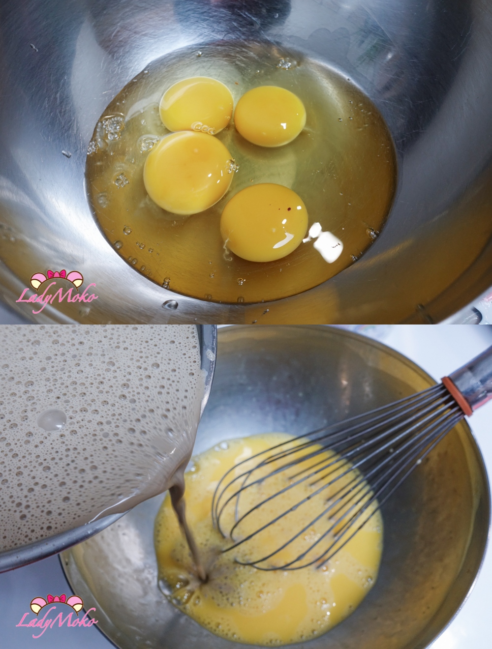 鐵觀音焦糖布丁食譜 Tieguanyin Caramel Pudding Recipe 將熱布丁液慢慢倒入打散的蛋液中