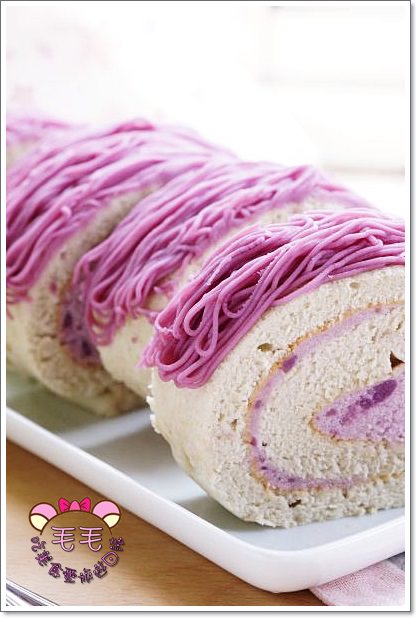 蛋糕食譜 》紫薯(紫地瓜)蒙布朗蛋糕捲。非常紫薯之紫薯蛋糕捲+紫薯泥+紫薯奶油餡+紫薯蒙布朗♥好美又好美味